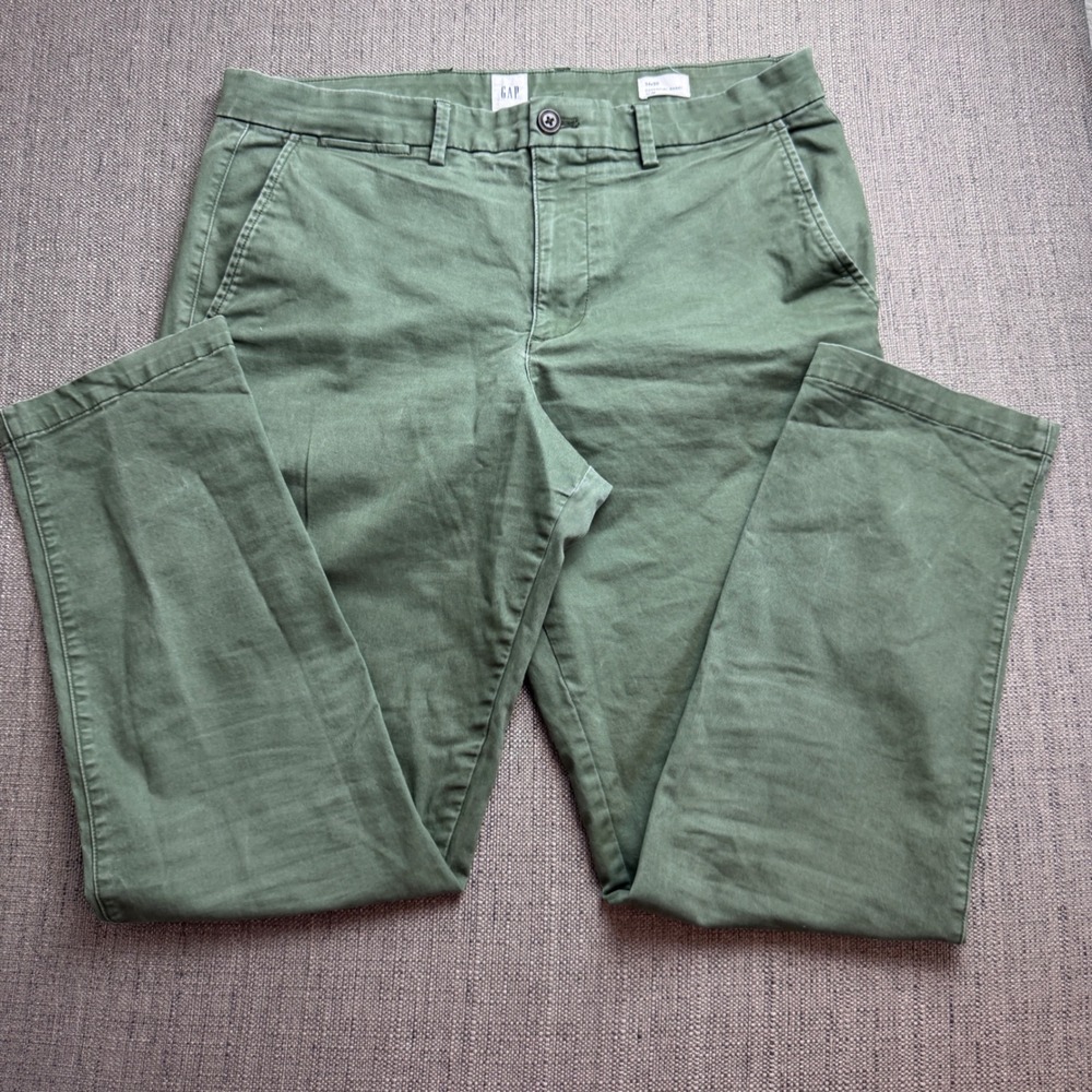 GAP Essential Khaki Slim Pants Mens 34x30 Olive Green Chinos Stretch Cotton